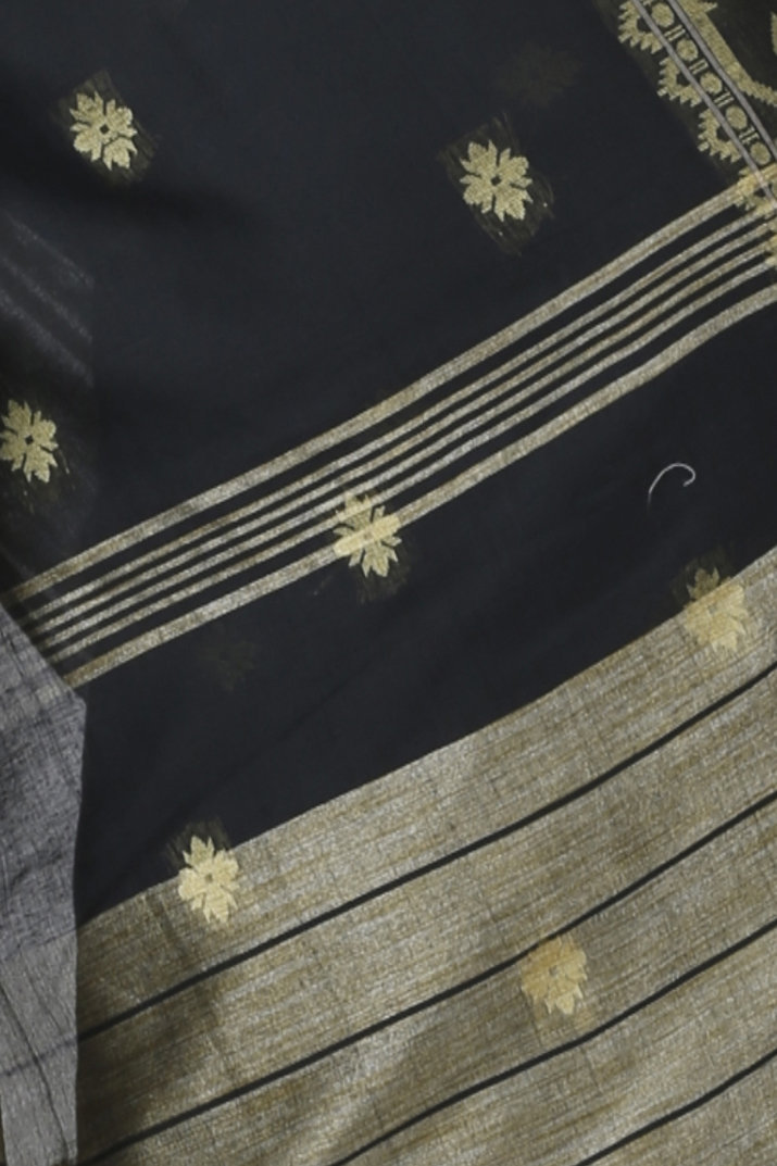 Black Pure Cotton Tuma Hand Loom Saree (1193)